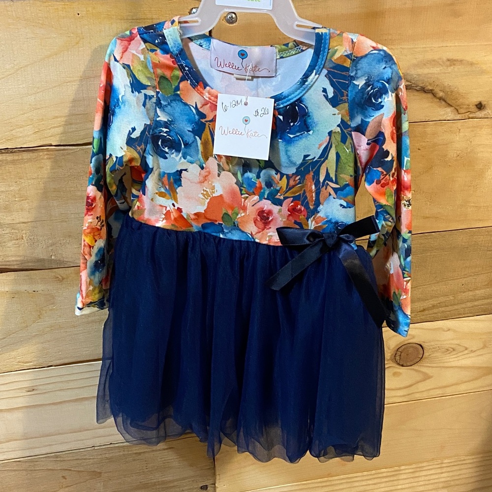 Floral and Navy Kids Formal Dress